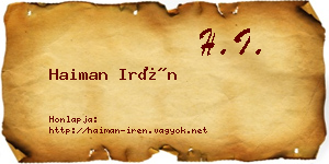 Haiman Irén névjegykártya